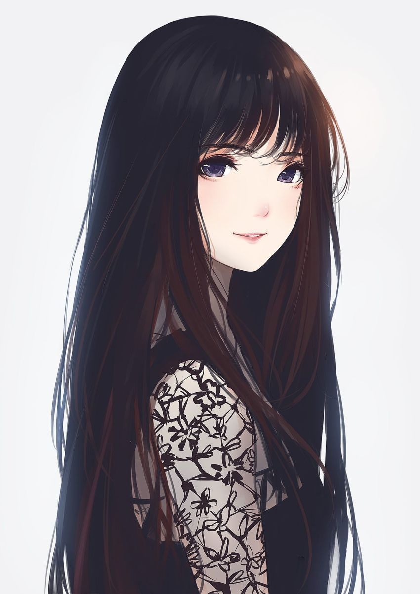 Anime girl with black hair and brown eyes