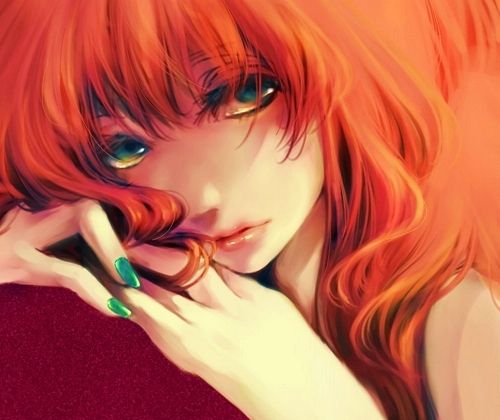 Anime girl orange hair green eyes